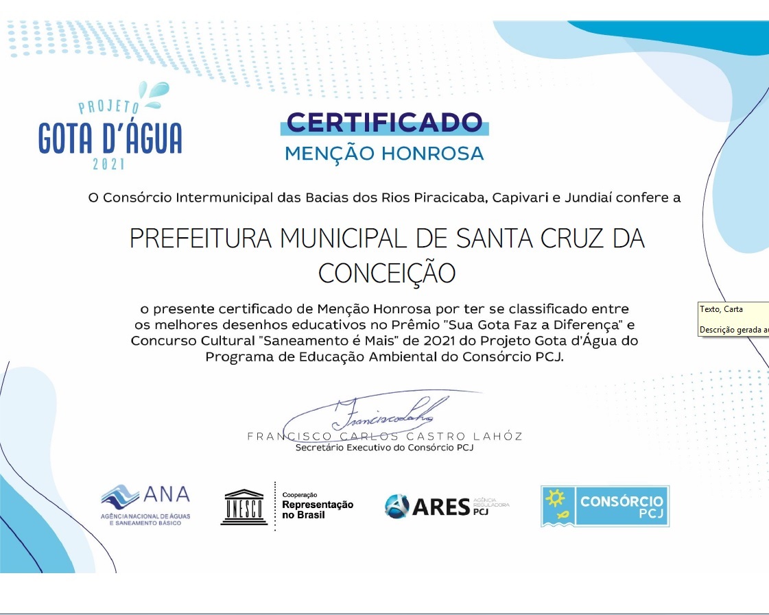 PREFEITURA RECEBE MENÇÃO HONROSA - Prefeitura Municipal de Santa Cruz da  Conceição - SP